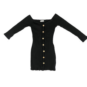 Better Be Ribbed Off Shoulder Mini Dress Women L Black Bodycon Button Stretch